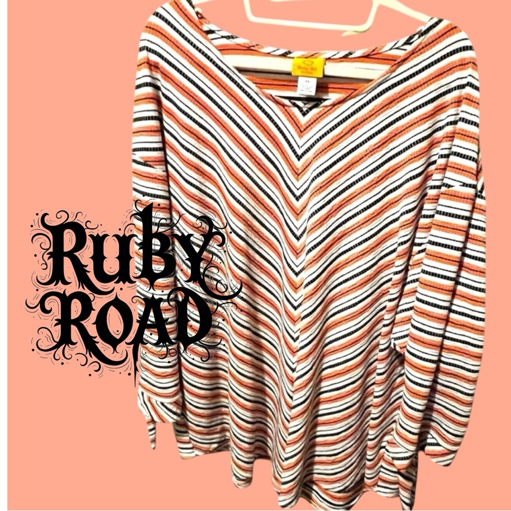 NWOT RUBY ROAD WOMAN 2X Pullover 3/4 Sleeve Blouse with self tie.
